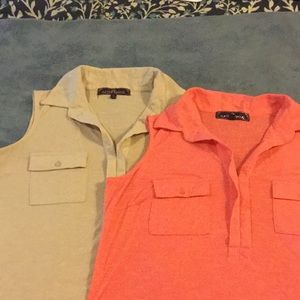 Two  like new knit tanks.  One tan one coral.